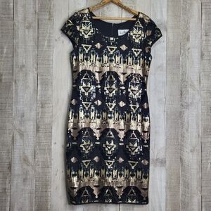 Joseph Ribkoff Metalic Sequined Dress. Size 10. Black & Gold.